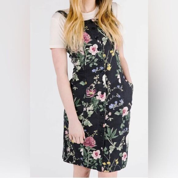 Black denim, overalls, Level 99 floral Amelia dress - Picture 5 of 11